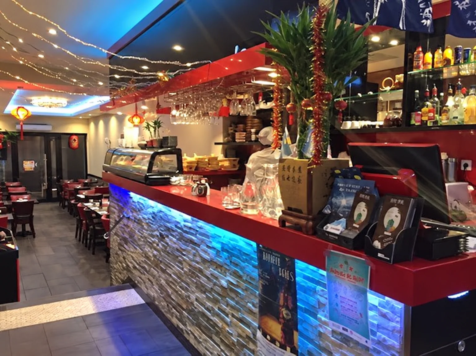 Counter and blue lighting