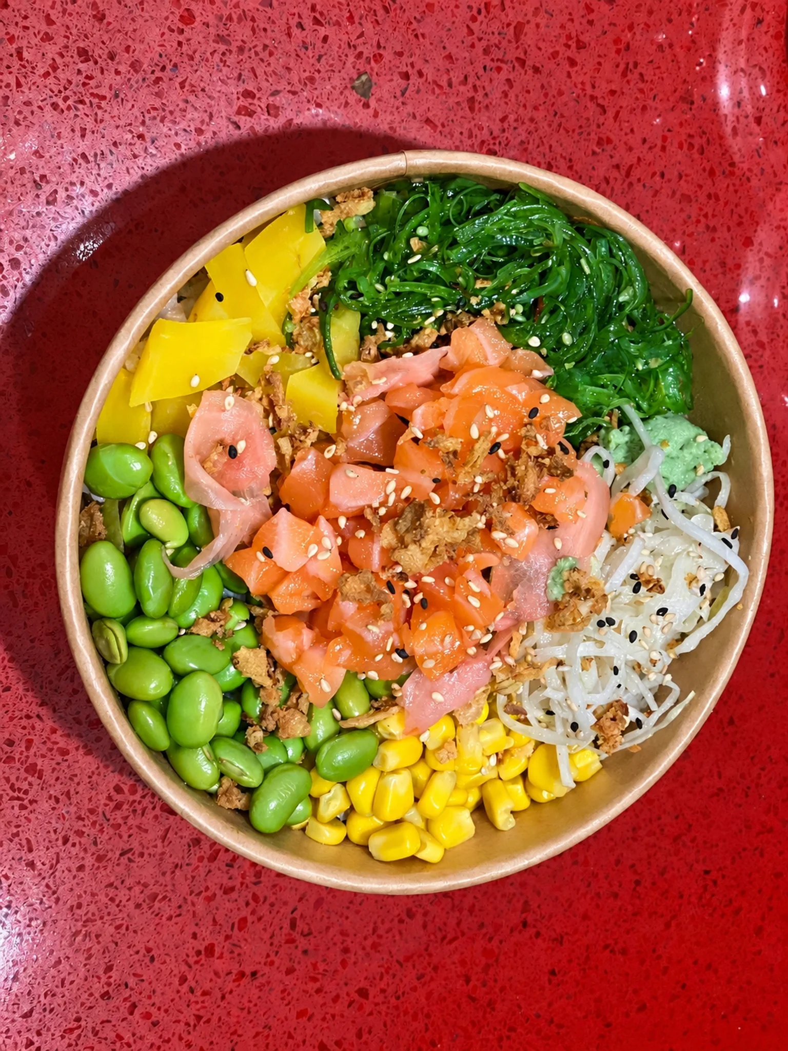 Dish in a bowl on a red table